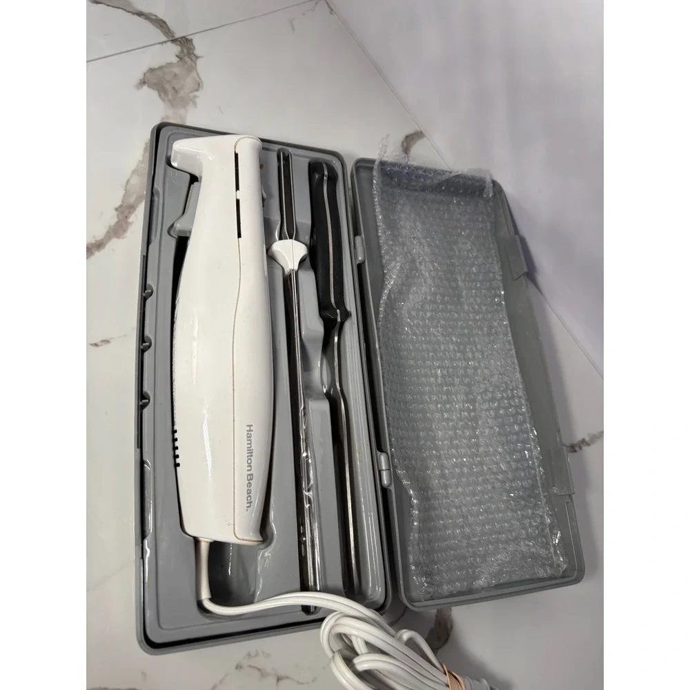 Hamilton Beach Carve n Set Electric Knife with Case‎ Stainless Blade Fork White